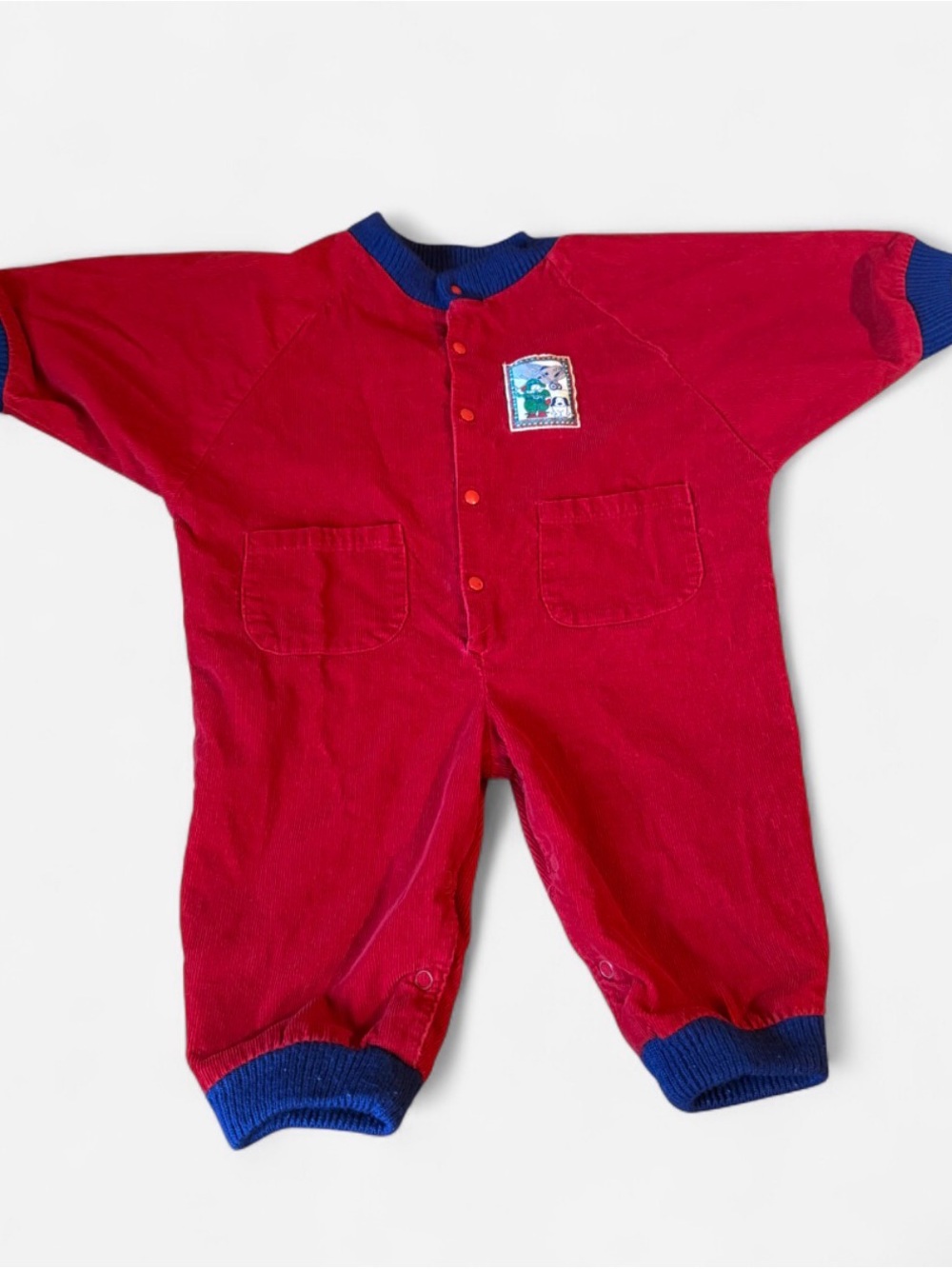 Vintage Corduroy Romper with Blue Trim